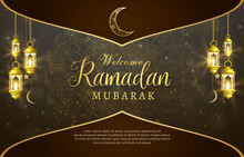 Beautiful Welcome Ramadan Mubarak 2023 With Beautiful Luxury Islamic Ornament And Abstract Gradient Brown And Golden Background Design