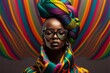 Leinwandbild Motiv Junge hübsche Afroamerikanerin mit ausgefallenem buntem Make-Up und Outfit, ai generativ
