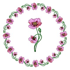 Wall Mural - Bright vector flowers pink poppies. Wreath with poppy flowers.
