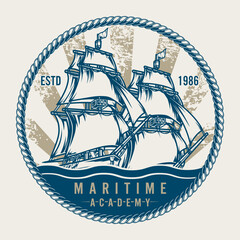 Poster - Maritime academy label vintage colorful