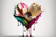 Valentines day: a flower with flowing paint creates a heart shape, Generative AI