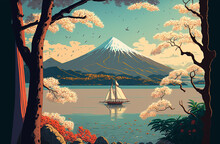 Mount Fuji, Mount Fuji, Japanese Art, Ukiyo-e, Mountain, Generative Ai