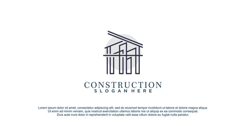 Wall Mural - Construction logo with lineart design icon vector illustration