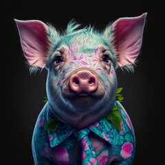 Sticker - Colorful and fashionable pig portrait