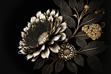 Flowers Black White Gold Series - Flower Picture - Amazing, Beautiful Flower Background Wallpaper Created With Generative AI Technology