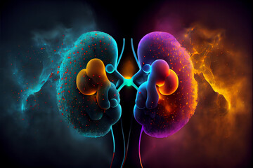 Fototapete - beautiful abstract kidneys with nebula dust concept, contemporary colors and mood social background