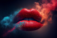 Abstract Woman’s Lips Concept On A Nebula Dust In Infinite Space Background