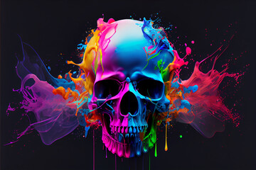 Beautiful abstract Human skull splashed in colorful paint concept, contemporary colors and mood social background. Generative AI technology.