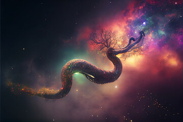 Aufkleber - Abstract snake  concept on a nebula dust in infinite space background. Mixed media