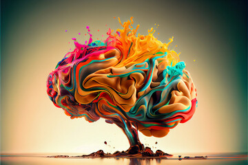 Poster - Creativity concept , with Brain made from oil paint mix. 