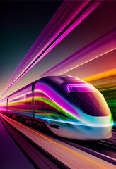 Aufkleber - beautiful abstract train  driving fast with colorful light trails. 