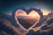 Beautiful Sky Heart - Above The Clouds Series - Valentines Day Picture - Romantic, Lovely Valentine Background Wallpaper Created With Generative AI Technology