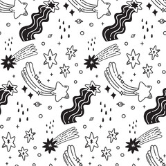 Wall Mural - Cute Hand Drawn Shooting Star Doodle Seamless Background 