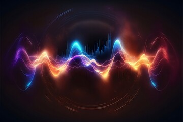 Fototapete - Abstract Sound waves. Frequency audio waveform, music wave HUD interface elements, voice graph signal cyberpunk, Generative ai
