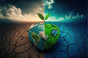 Wall Mural - original creative idea of embracing climate change saving or destroing earth our planet illustration generative ai