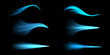 Air flow. Realistic fresh wind. Clean cold blue wave. Smoke with light glow filter. Light sparkles. Aroma stream. Water splash. Magic dust curve trail. Vector illustration blow effect set