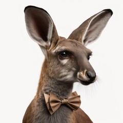 Wall Mural - Detailed illustration of a friendly happy kangaroo wearing a bowtie isolated on a white background, generative ai