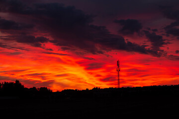 Wall Mural - Red sunset sky dramatic in north