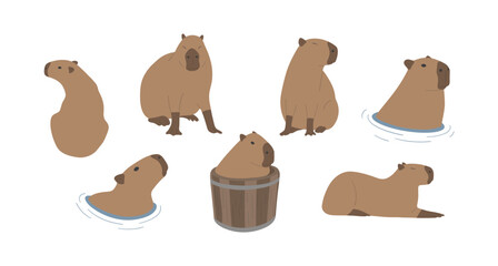 Wall Mural - capybara 6 cute on a white background, vector illustration. capybara is the largest rodent.