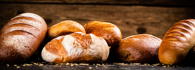 Wall Mural - Different types of freshly baked bread. 