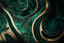 Close Up Of Malachite, Gilded Marbled Paper Background, Glass And Gold & Jade Baroque Marble In Space With Liquid Metal And Marble Swirly Fluid Carved Marble Texture Silk Cloth Abstract Texture Golden
