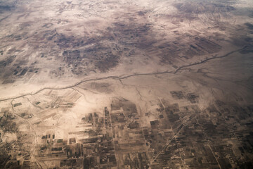 Wall Mural - Aerial view of south landscape in Tunisia during the flight Monastir to Tozeur- Tunis