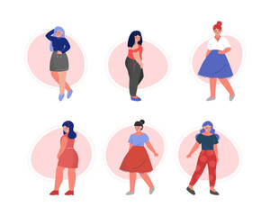 Canvas Print - Attractive Plus Size Woman Character in Fashionable Clothes Vector Set