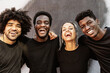 © Alessandro Biascioli - Happy group of multiracial people having fun laughing in front of camera outdoor