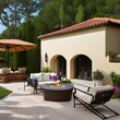 Mediterranean-inspired outdoor living area with clay tile roof and stucco walls2, Generative AI