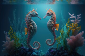 Poster - The enchanting world of seahorses. Generative AI