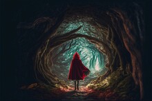 Little Red Riding Hood In Magic Forest, Generative AI