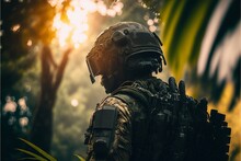 Infantry Soldier Camouflage Forest Military Army, Generative AI