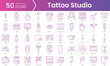 Set of tattoo studio icons. Gradient style icon bundle. Vector Illustration