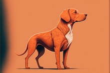  A Dog With A White Tail And A Brown Background Is Shown In This Image, A Dog Is Standing In The Middle Of The Picture And The Picture Is Looking Up To The Side Of The Dog. Generative AI
