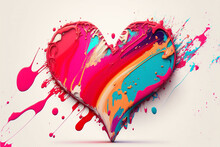 Creative Colorful Paint Love Heart Shape Abstract Red And Pink And Cyan AI Generative
