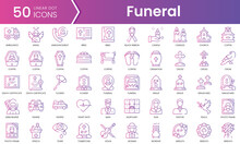 Set Of Funeral Icons. Gradient Style Icon Bundle. Vector Illustration