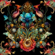 A Stunning Interpretation Of A Flower Bejeweled Highly Detailed And Intricate Hypermaximalist Bright Colored Ornate Luxury Elite Cgsociety In The Style Of Ernst Haeckel Charles Audubon Pattern Tile 