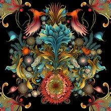 A Stunning Interpretation Of A Flower Bejeweled Highly Detailed And Intricate Hypermaximalist Bright Colored Ornate Luxury Elite Cgsociety In The Style Of Ernst Haeckel Charles Audubon Pattern Tile 