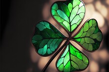  A Four Leaf Clover Is Shown In A Dark Room With A Light Shining On It's Side And A Shadow Of The Four Leaf Clover Is Cast On The Wall Behind It, And The. Generative AI