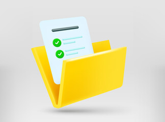Poster - Yellow folder with report. 3d vector illustration