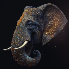 Mystical elephant head illustration with amazing shapes and patterns. AI digital illustration