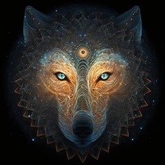 Wall Mural - Mystic wolf face with magnificent and beautiful shapes and patterns. AI digital illustration