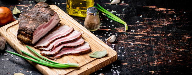 Sticker - Delicious homemade lard on a cutting board.