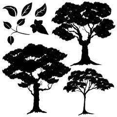 silhouette vector, tree and leaves 2