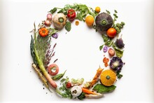 Beautiful Round Frame Made Of Rotten Vegetables, Created With Generative AI Technology
