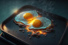 Fried Eggs Are Fried On A Hot Car Hood, Concept Of Overheated Car, Created With Generative AI Technology