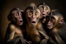 Group Of Surprised Monkeys, Created With Generative AI Technology