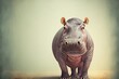 Shrugging cute hippopotamus copy space, created with Generative AI technology