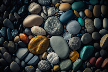 Wall Mural - Pebbles, stones on the beach with intricate ornate details by generative AI