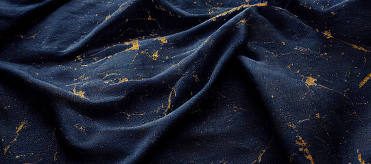 Wall Mural - navy cloth texture wave background with gold spots with Generative AI technology